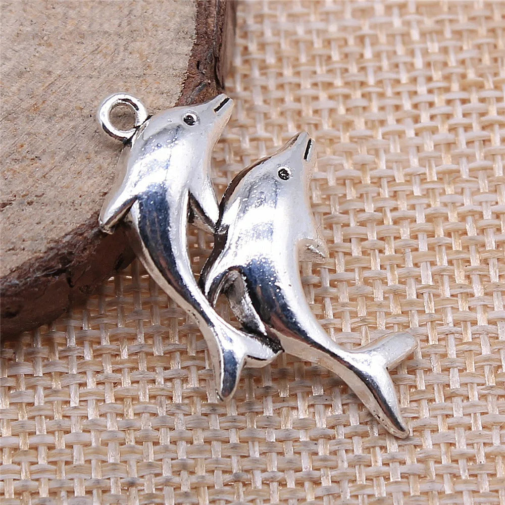 33x18mm 2g Zinc Alloy Dolphin Charm Pendant for DIY Ocean Theme Necklace Bracelet Jewelry Making