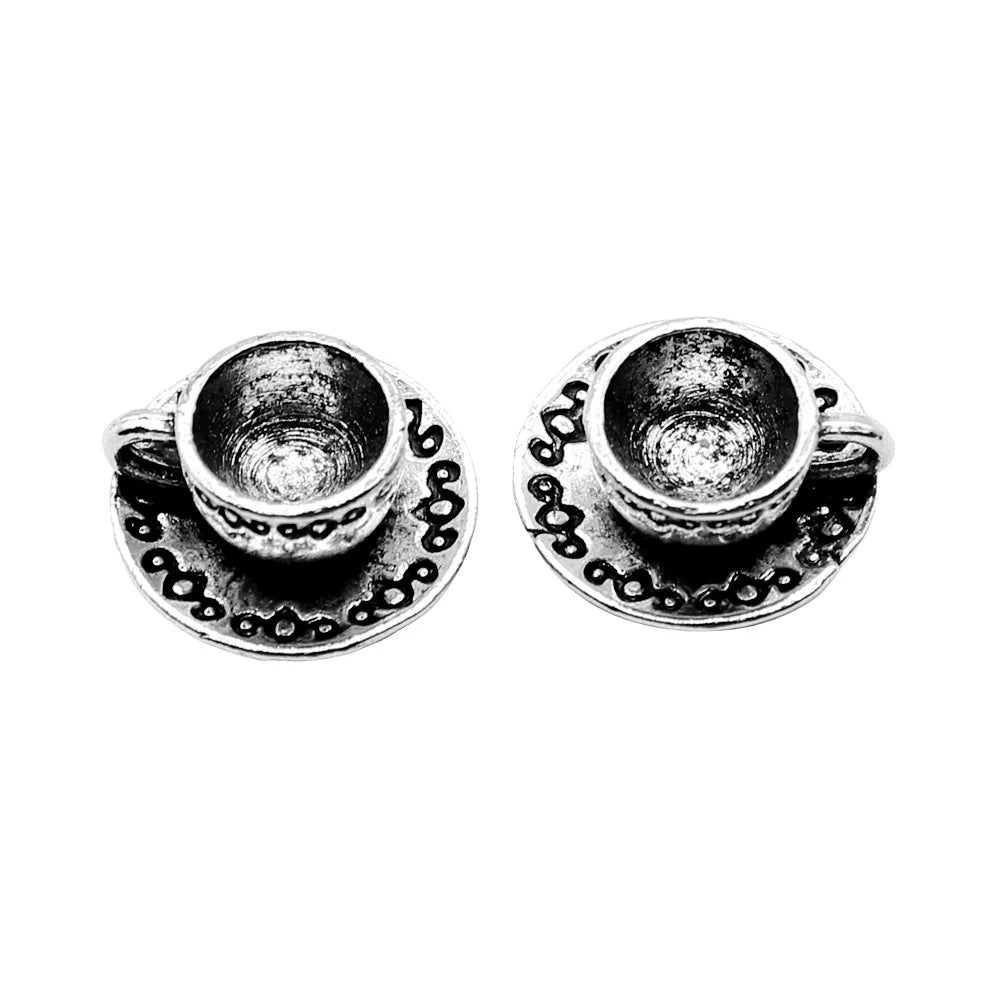 14mm 2.1g Antique Silver Zinc Alloy Coffee Cup Charm Pendant for DIY Bracelet Necklace Making