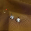 Glass Rhinestone Round Ball Stud Earrings Sparkling Geometric Full Rhinestone Light Luxury Style