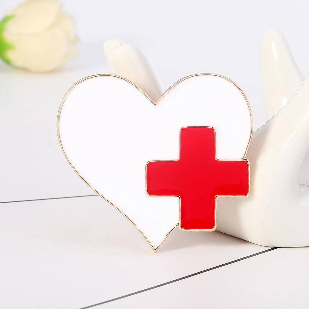 Cute Medical Heart Thermometer ECG Alloy Enamel Brooch For Nurse Lapel Pin Corsage Suit Accessory Gift