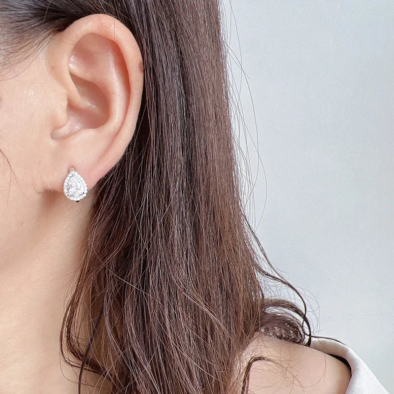 Elegant Teardrop Zircon Hoop Stud & Clip On No Piercing Screw Back Office Fashion Earrings