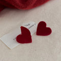 Burgundy Flocked Heart Square Stud Earrings Silver Plated Metal Hong Kong Style Jewelry