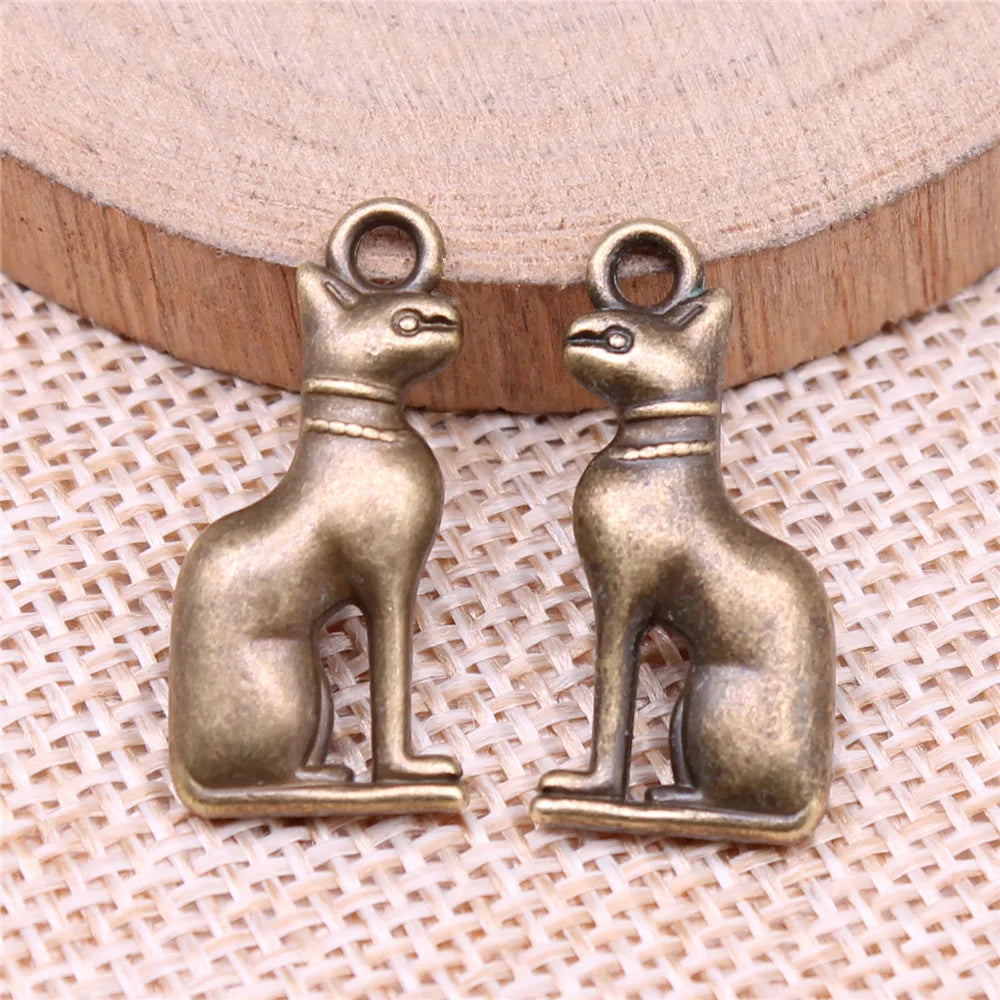 25x12mm 3g Multicolor Zinc Alloy Egyptian Guardian Cat Charm Pendant for Necklace Bracelet Making