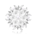 Elegant Pearl Flower Brooch With Rhinestone Leaves, Silver Alloy Floral Lapel Pin Corsage Gift