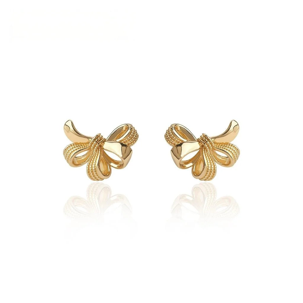 14K Gold Plated Copper Iris Flower Stud Earrings Elegant Minimalist Jewelry