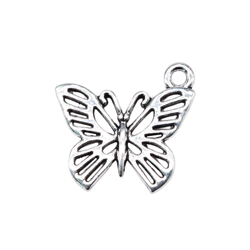 19x18mm 1.34g Antique Silver Zinc Alloy Hollow Butterfly Charm Pendant for DIY Necklace Bracelet Making