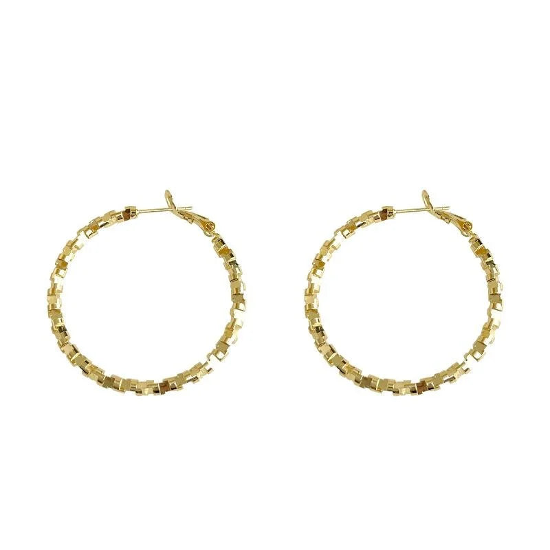 Vintage Metal Copper Geometric Hoop Earrings European American Trendy Ring Design Fashion Jewelry