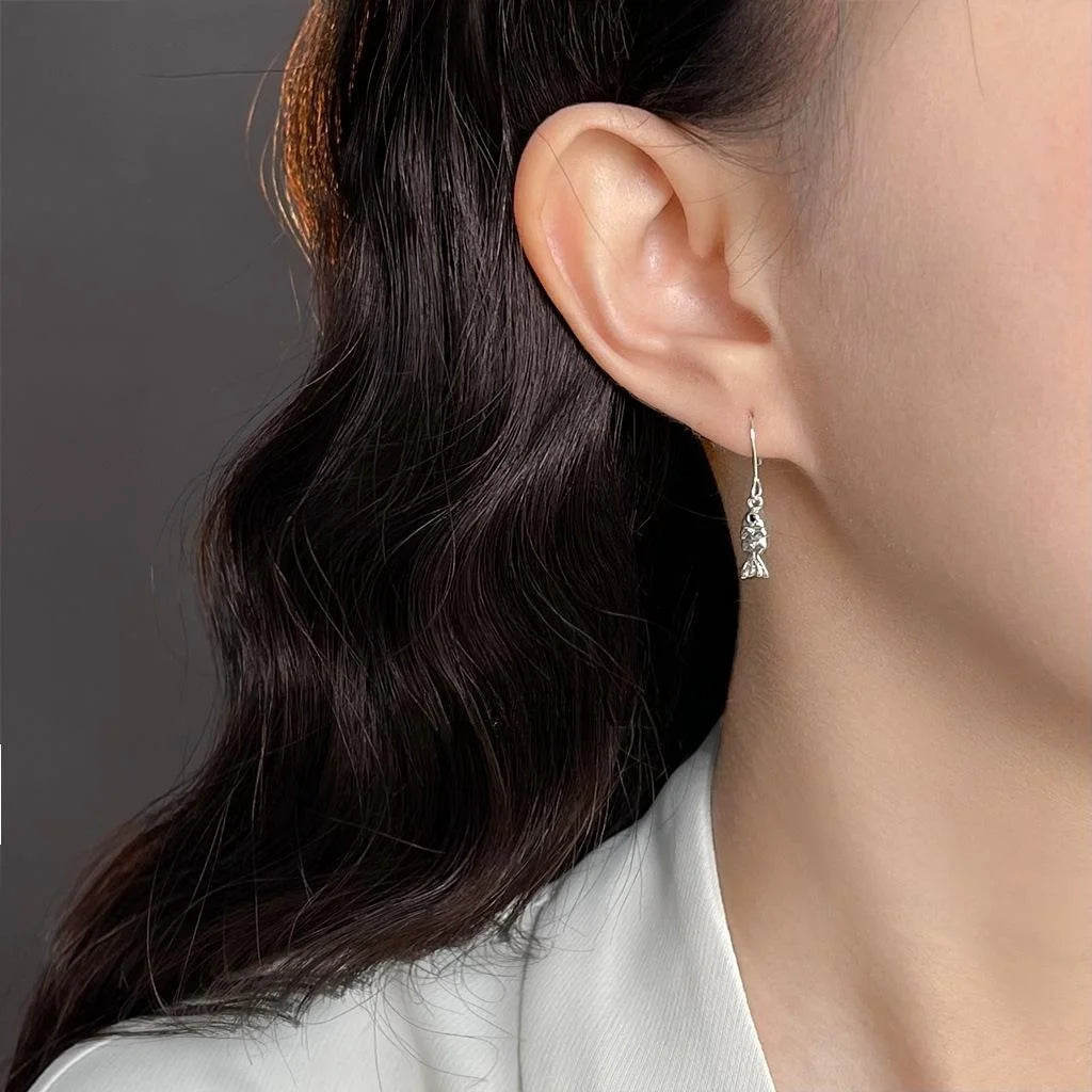 Silver Plated Copper Koi Fish Drop Earrings Micro Pave Zircon Minimalist Animal Jewelry