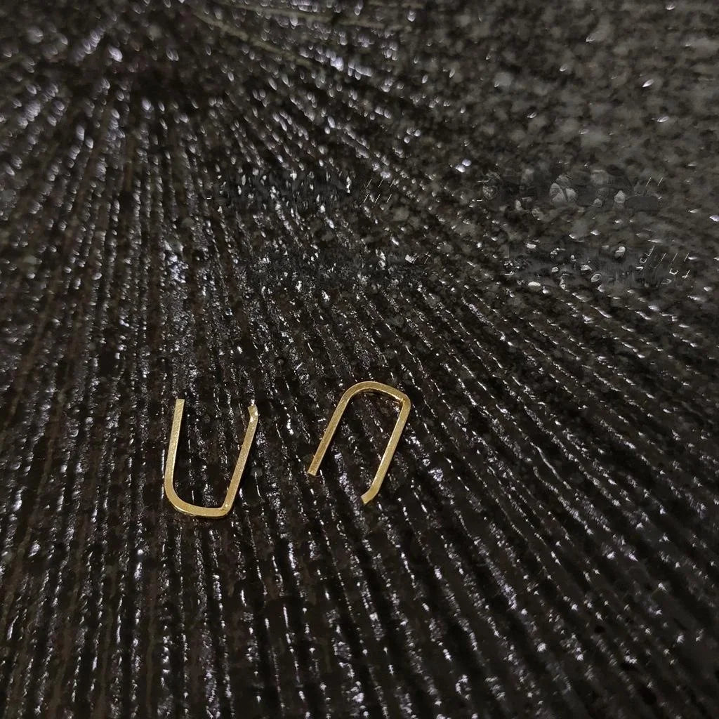14K Gold Plated Copper U Shape Geometric Pin Stud Earrings Minimalist Daily Work Jewelry