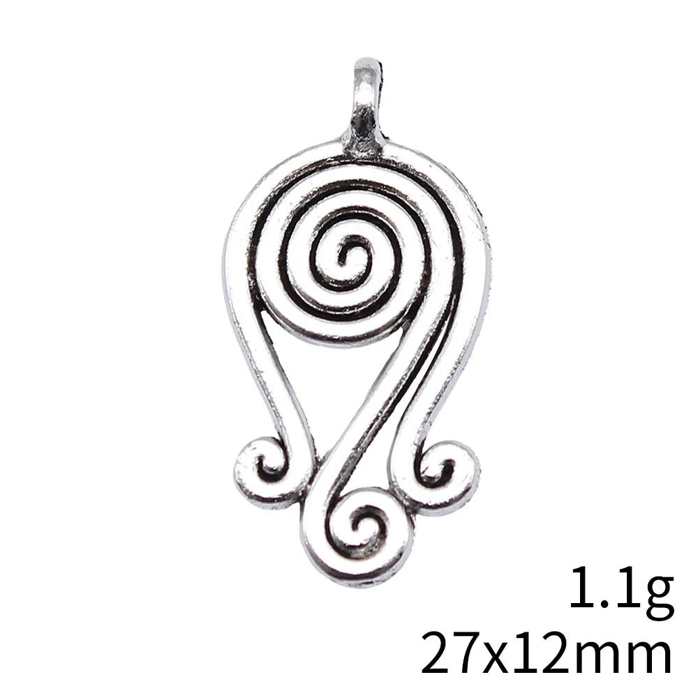 27x12mm 1.1g Antique Silver Zinc Alloy Spiral Swirl Charm Pendant for DIY Necklace Earring Making
