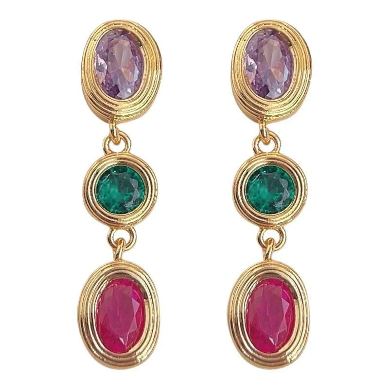 Sweet Luxury Geometric Tassel Drop Earrings Micro Pave Zircon Copper Alloy