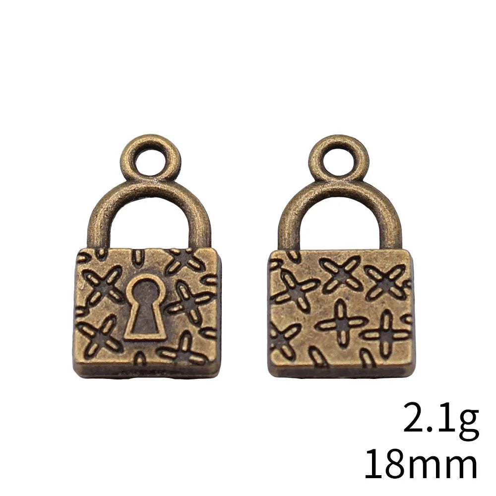 18x10mm 2.1g Antique Bronze Zinc Alloy Small Lock Charm Pendant for DIY Necklace Bracelet Jewelry