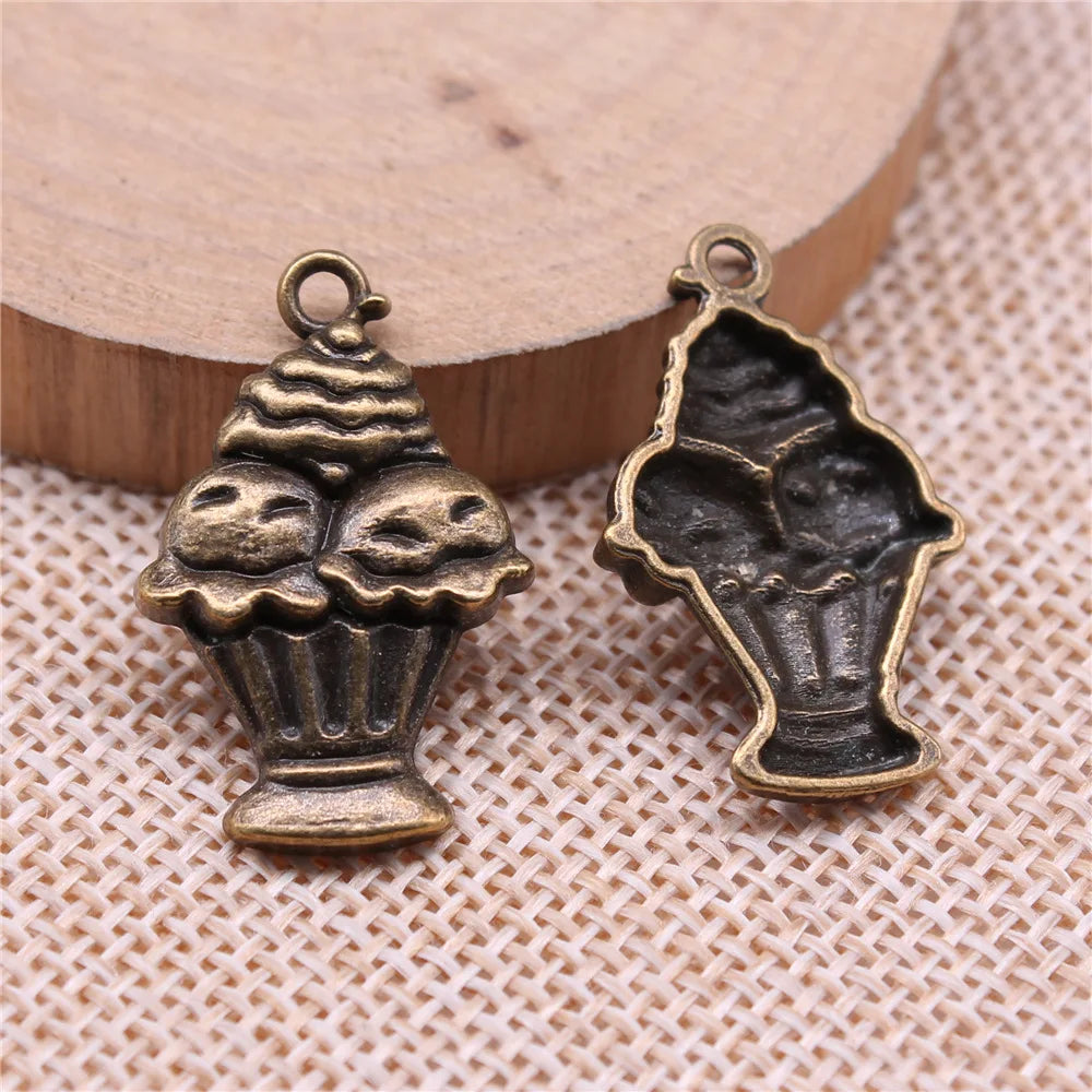 27x18mm 2g Zinc Alloy Cupcake Ice Cream Charm Pendant for DIY Dessert Theme Jewelry Making