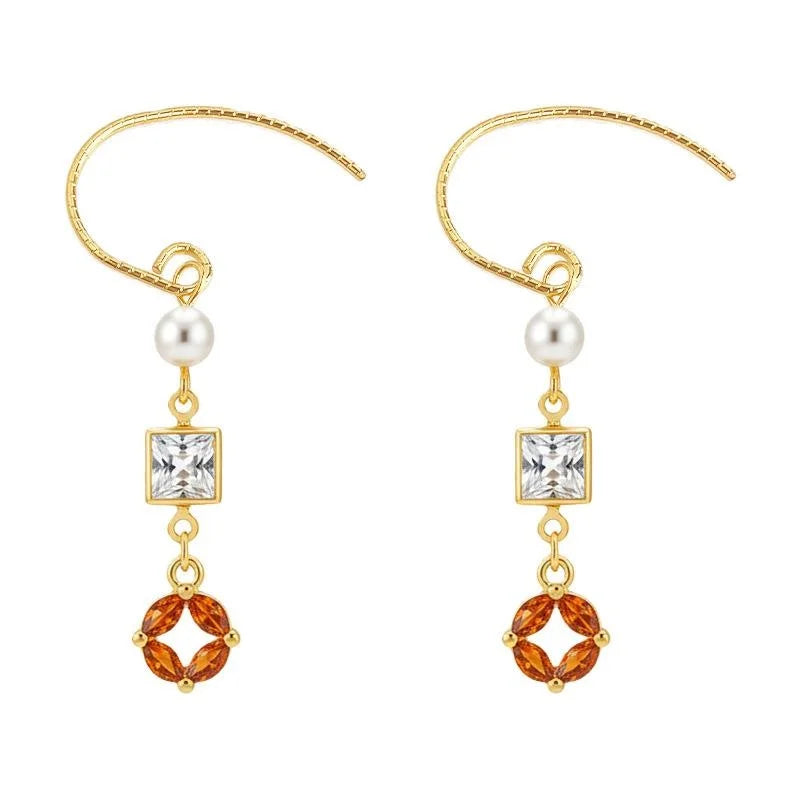 New Chinese Style Geometric Zircon Pearl Copper Long Drop Earrings for Women Supply