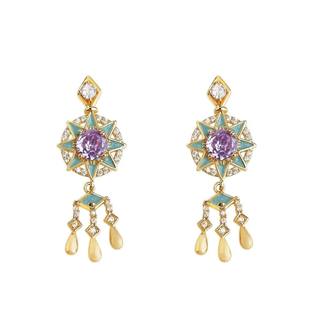 Original Designer Dreamcatcher Enamel Painted Micro Pave Zircon Tassel Drop Earrings In Eco Copper