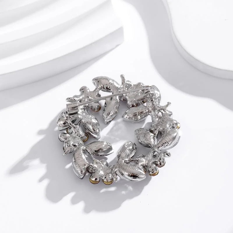Elegant Rhinestone Crystal Flower Wreath Brooch, Alloy Floral Lapel Pin Corsage For Women's Suit Gift