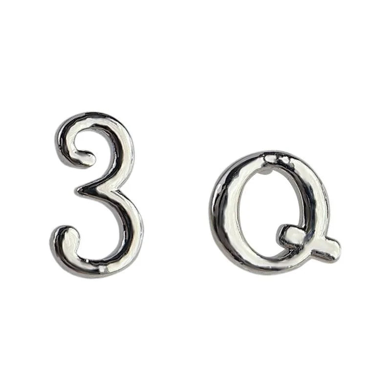 Creative 3Q Mini Copper Stud Earrings Cute Number Letter Design Student Best Friend Gift