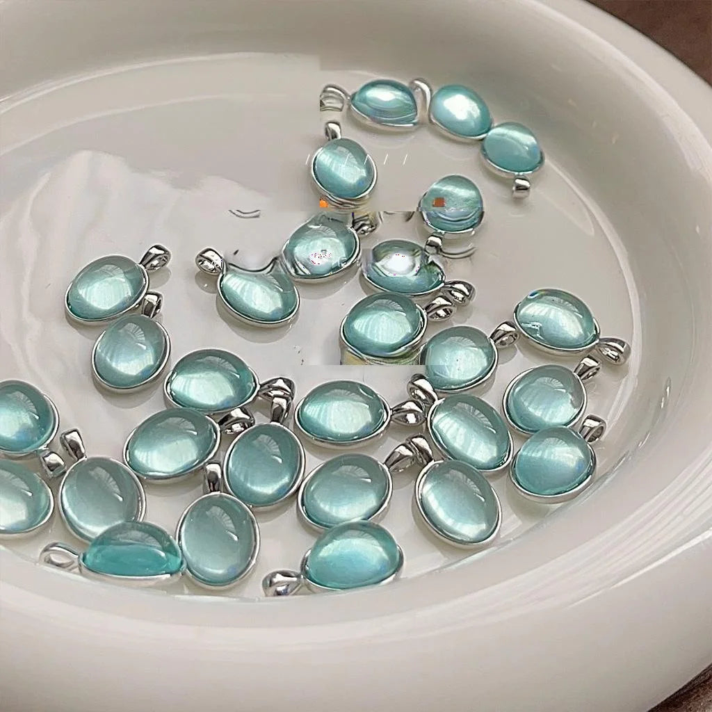 Copper Aquamarine Color Oval Geometric Necklace Elegant Transparent Collarbone Chain