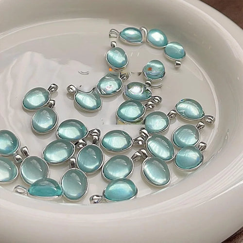 Copper Aquamarine Color Oval Geometric Necklace Elegant Transparent Collarbone Chain