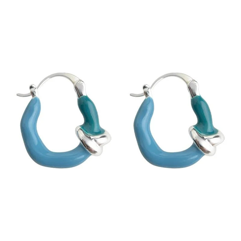 Sweet Copper Enamel Gradient Blue Pink Geometric Knot Drop Earrings For Elegant Office Wear