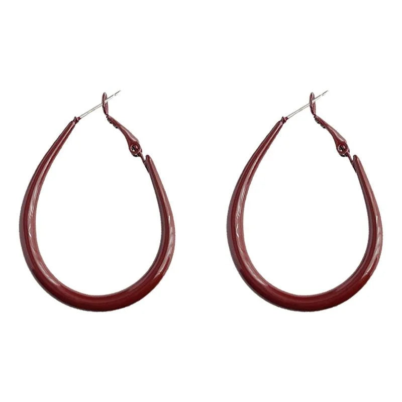 Red Enamel Metal Oval Geometric Drop Earrings Hong Kong Style Premium Commuter Jewelry