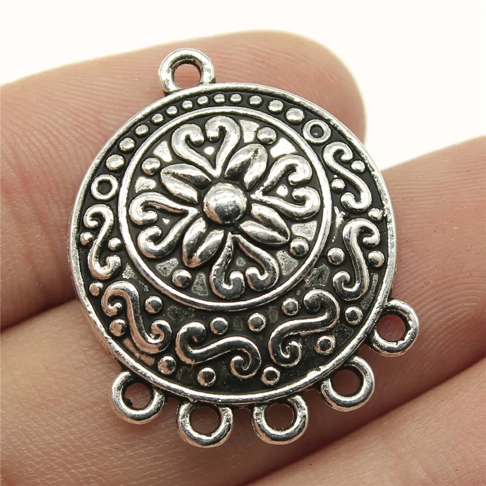 29x23mm 3.1g Zinc Alloy Round Carved Earring Connector Charms for DIY Handmade Jewelry Making