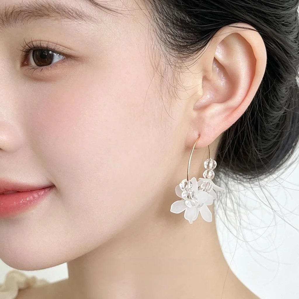 Silver Plated Acrylic Leaf Flower Tassel Drop Earrings Handmade Fresh Style