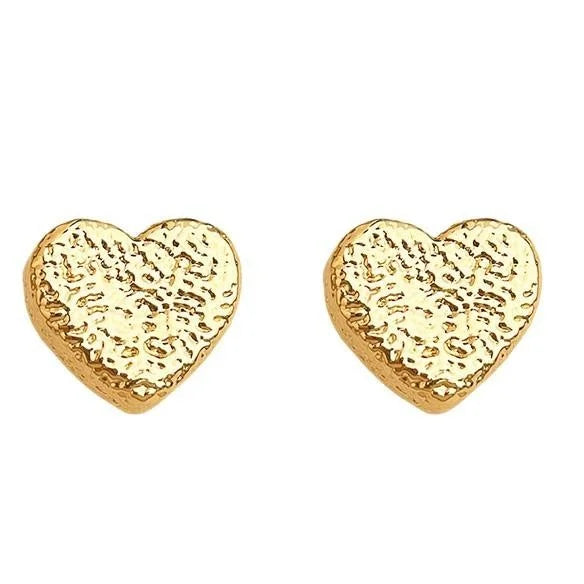 14K Electroplated Matte Mini Heart Stud Earrings For Women Copper Jewelry
