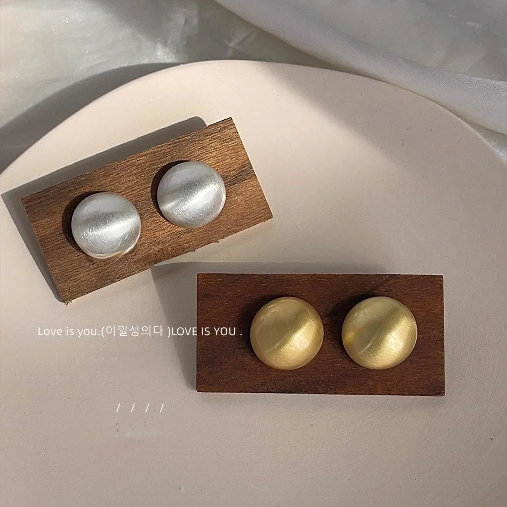 14K Plated Copper Round Stud Earrings With Brushed Finish Fashion Jewelry