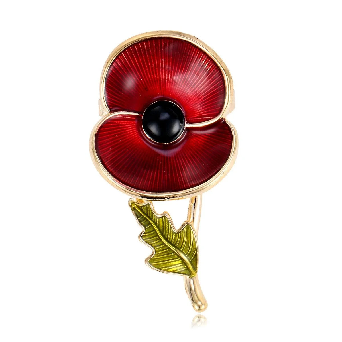 Elegant Red Enamel Poppy Flower Brooch Gold Tone Alloy Lapel Pin Corsage Suit Accessory Gift