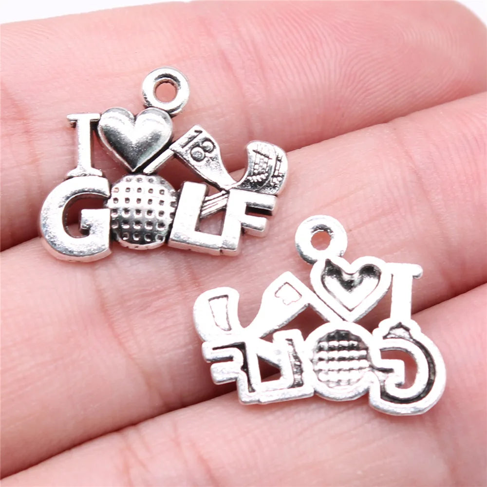 22x18mm 1.36g Multi Color Zinc Alloy I Love Golf Charm Pendant for DIY Sports Bracelet Necklace