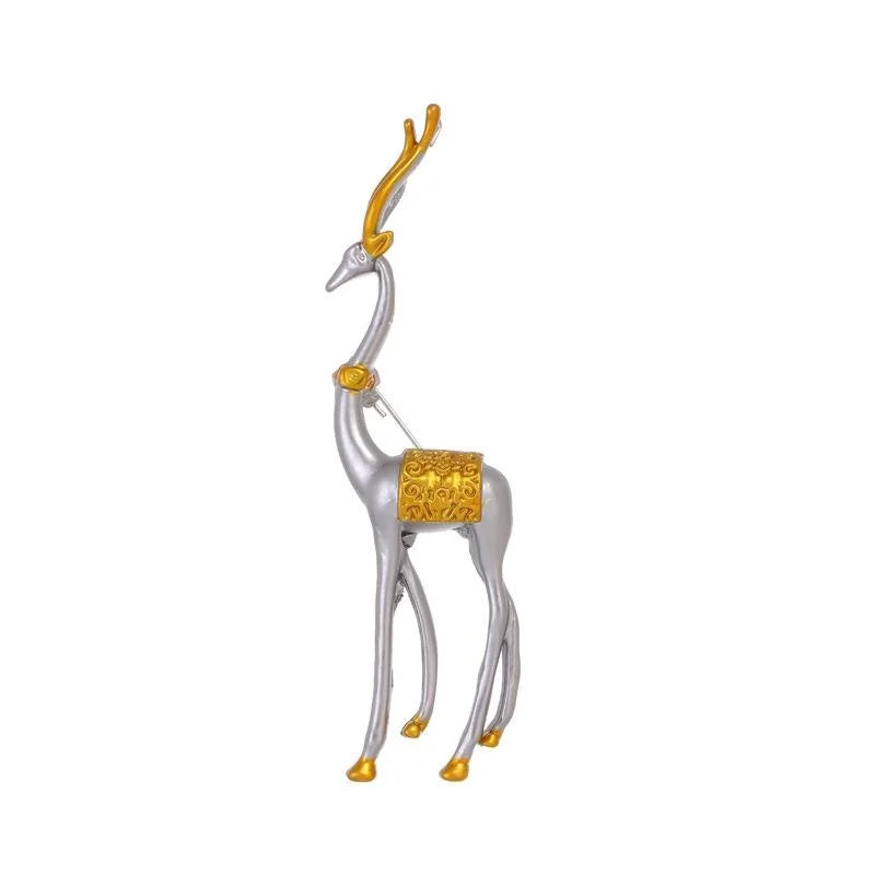 Elegant Silver Gold Alloy Elk Deer Brooch For Women, Animal Lapel Pin Corsage Suit Accessory Gift