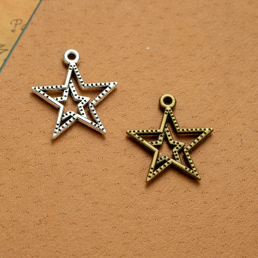 23x21MM Antique Silver Zinc Alloy Double Star Charm Pendant for DIY Necklace Bracelet Jewelry Making