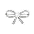 Elegant Rhinestone Zircon Bow Brooch With Pearl Center, Women's Fashion Lapel Pin Corsage Suit Accessory