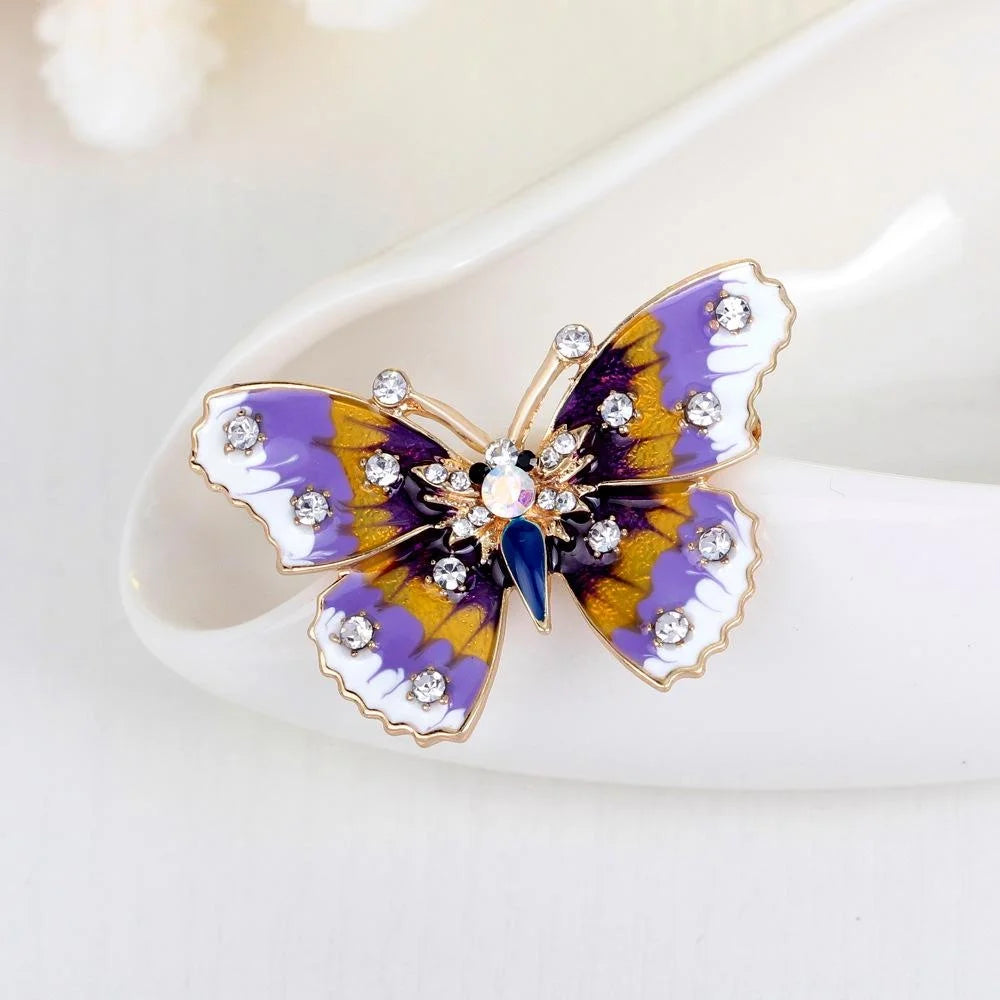 Elegant Enamel Butterfly Brooch With Rhinestone Zircon Accents, Alloy Lapel Pin Corsage Suit Accessory Gift