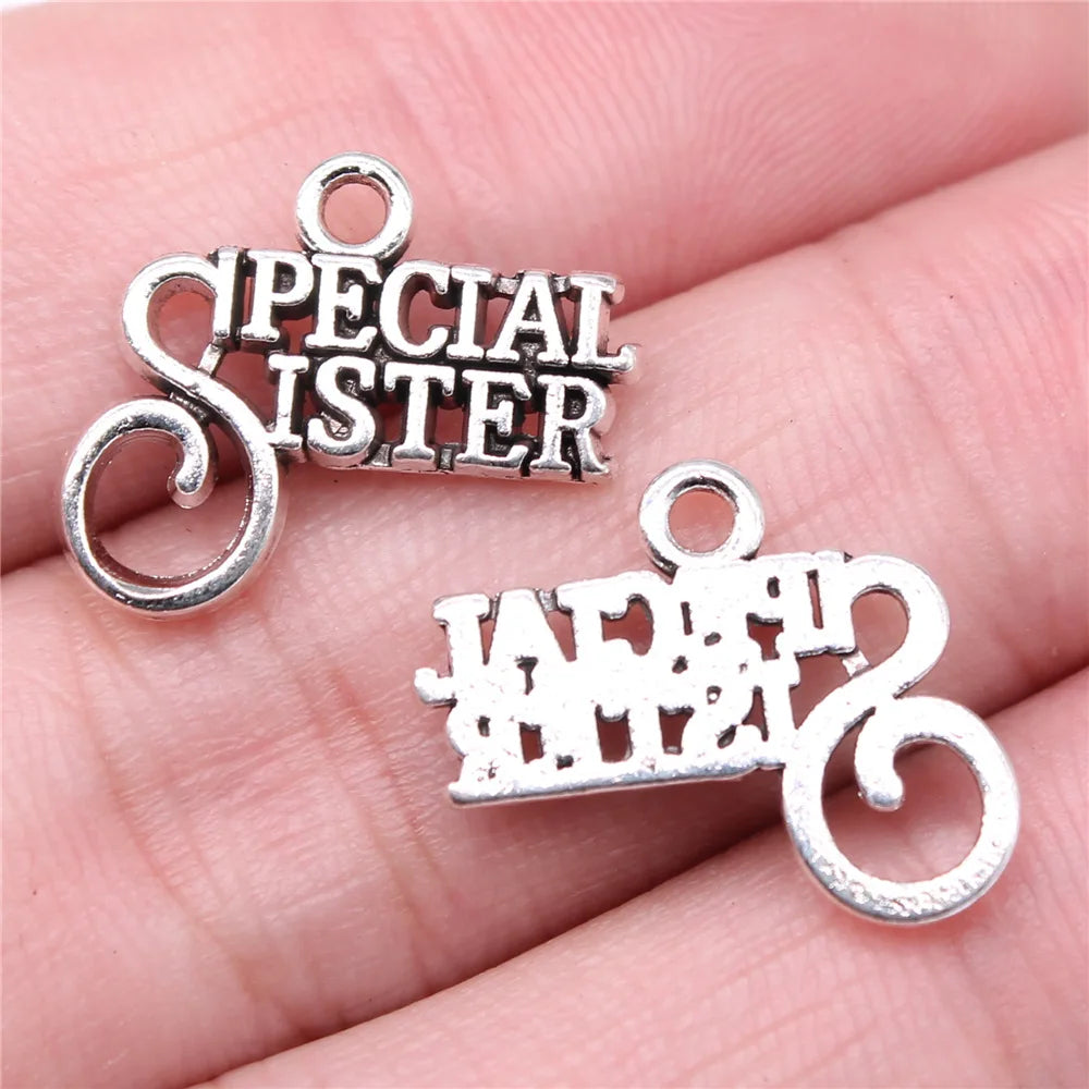 19x16mm 1.28g Antique Silver Zinc Alloy Special Sister Charm Pendant for Necklace Bracelet DIY Jewelry