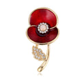 Elegant Red Enamel Poppy Flower Brooch With Rhinestone Pearl Center, Alloy Lapel Pin Corsage Gift