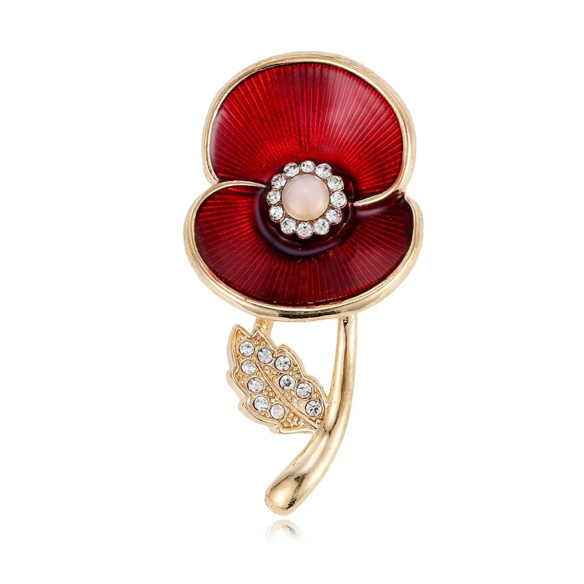 Elegant Red Enamel Poppy Flower Brooch With Rhinestone Pearl Center, Alloy Lapel Pin Corsage Gift