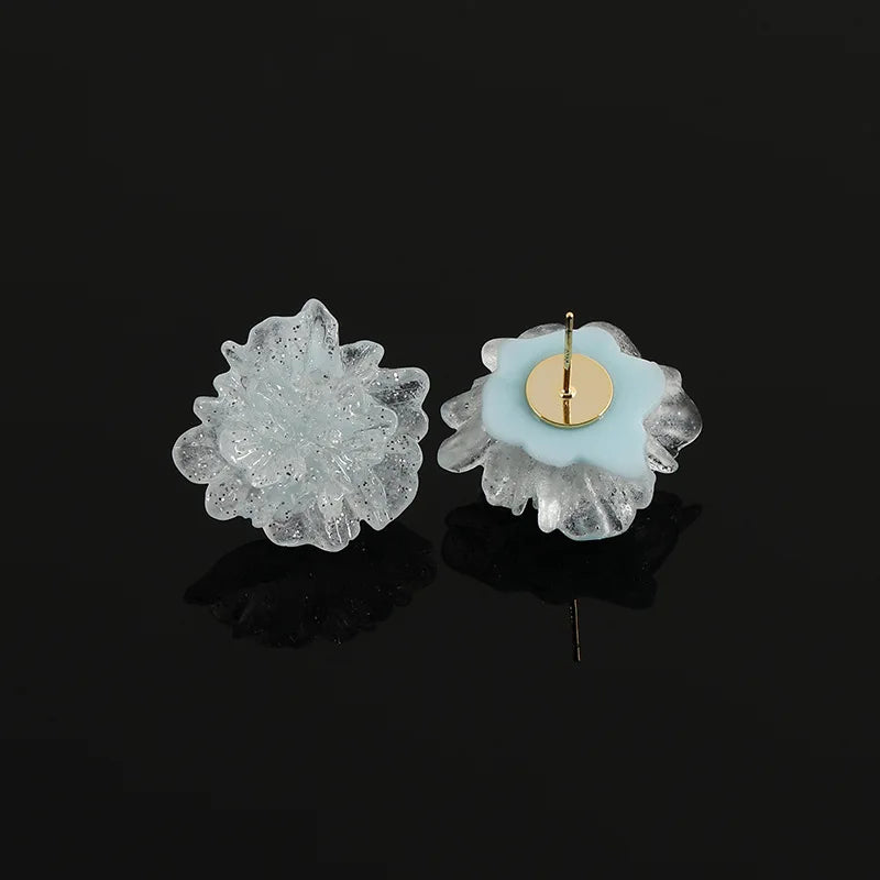 Elegant Translucent Blue Crystal Flower Stud & Clip On No Piercing Fresh Fairy Floral Earrings