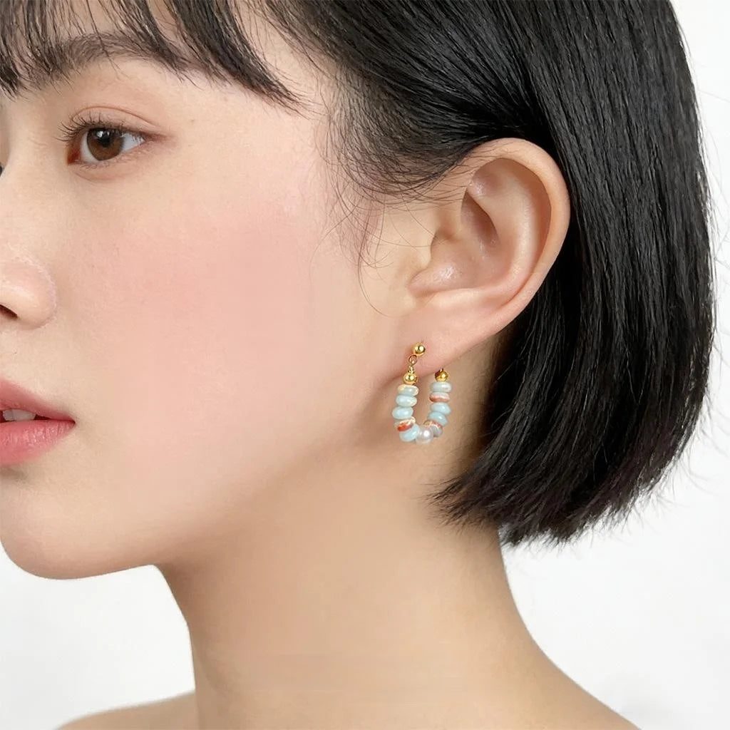 Premium New Chinese Style Synthetic Shoushan Stone Beaded Freshwater Pearl Copper Drop Earrings
