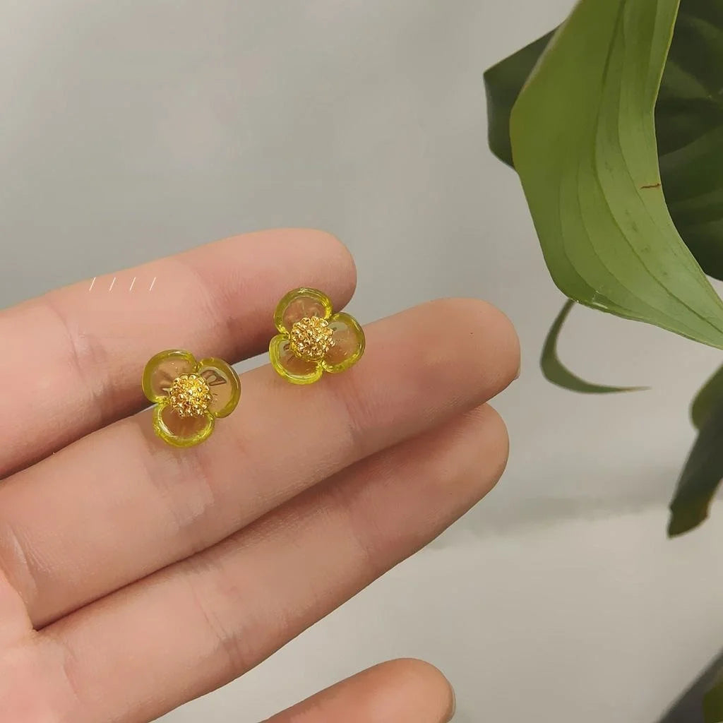 Summer Fresh Green Flower Copper Stud Earrings, Style Small Floral Ear Jewelry