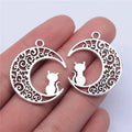 30x26mm 2.4g Multicolor Zinc Alloy Moon Cat Charm Pendant for DIY Celestial Jewelry Making