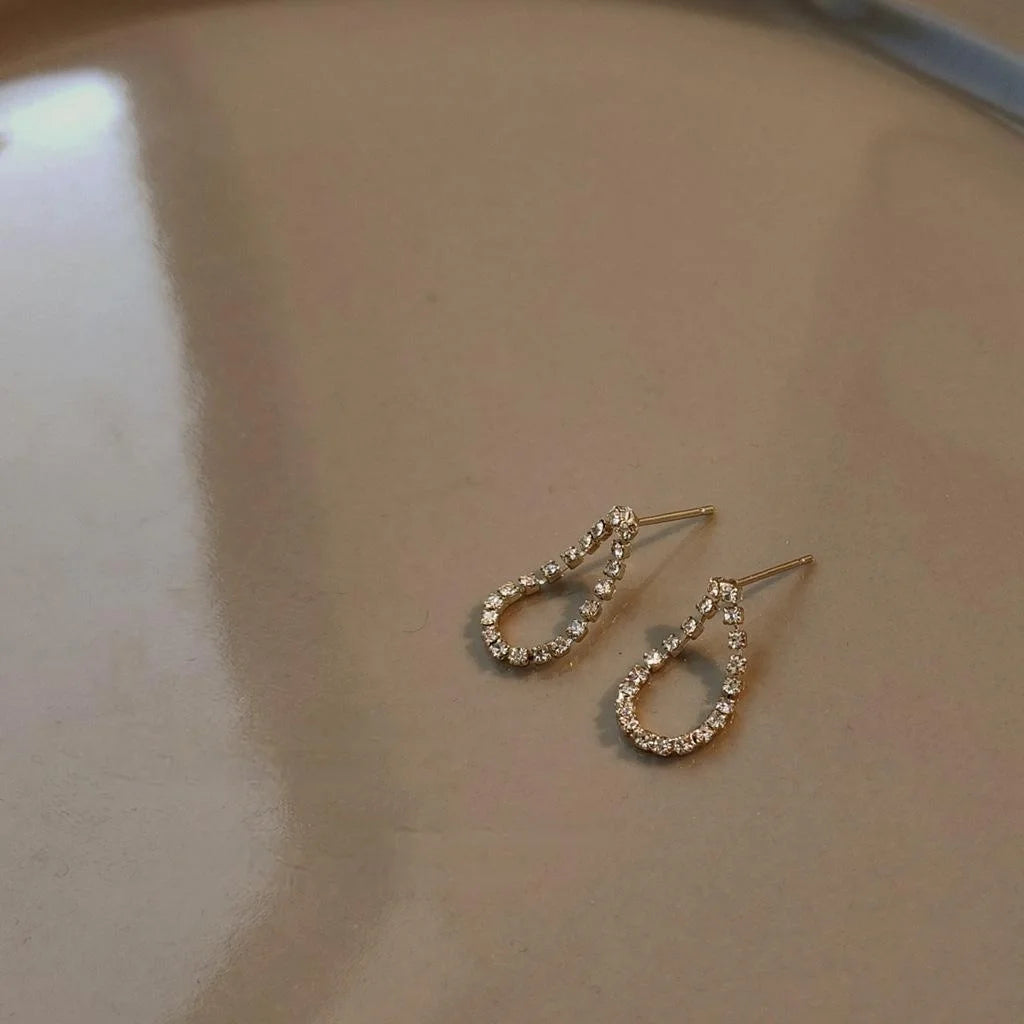 14K Gold Plated Rhinestone Teardrop Stud Earrings For Women Simple Jewelry
