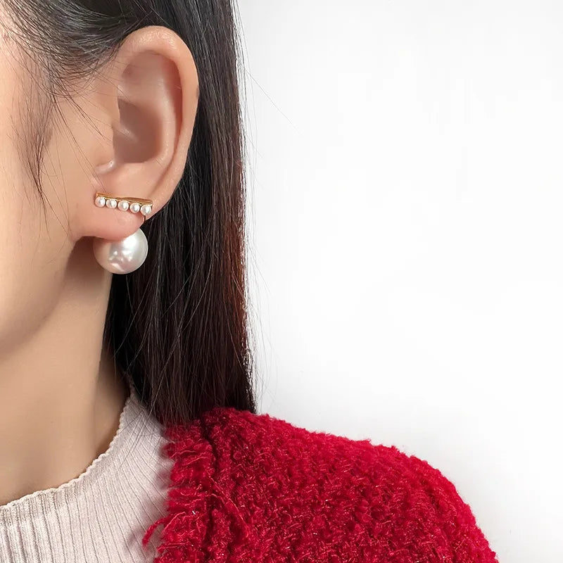 Elegant Luxury Big Pearl Spiral Alloy Front Back Stud & Clip On No Piercing Women's Earrings