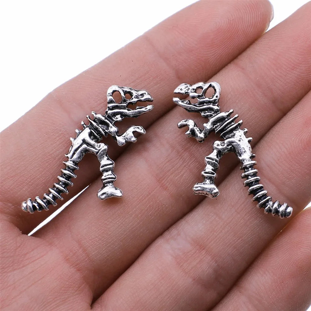 26x16mm 2.4g Antique Silver Zinc Alloy Dinosaur Skeleton Charm Pendant for DIY Animal Jewelry Making
