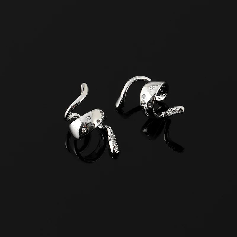Elegant Irregular Snake Shape Alloy Rhinestone Ear Cuff Stud & Clip On No Piercing Earrings