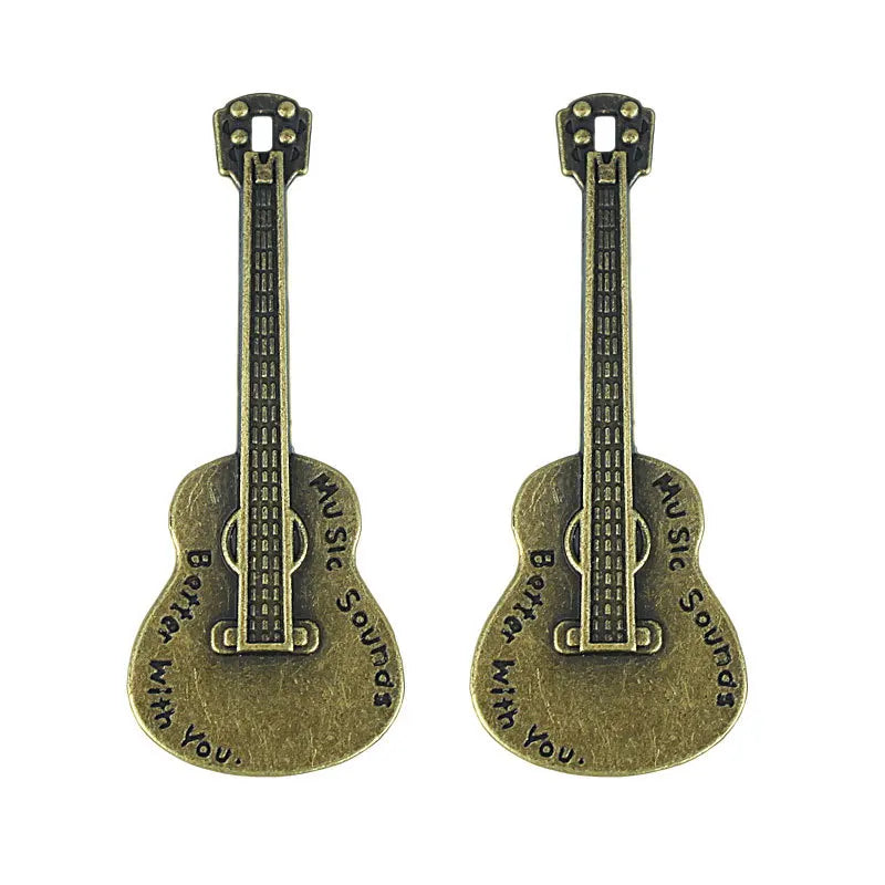 61x24MM Antique Silver Zinc Alloy Guitar Charm Pendant for DIY Necklace Bracelet Jewelry Making