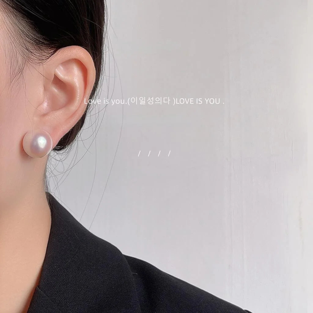 High Luster Resin Pearl Stud Earrings With Silver Plated Pins, Round Minimalist Commuter Jewelry