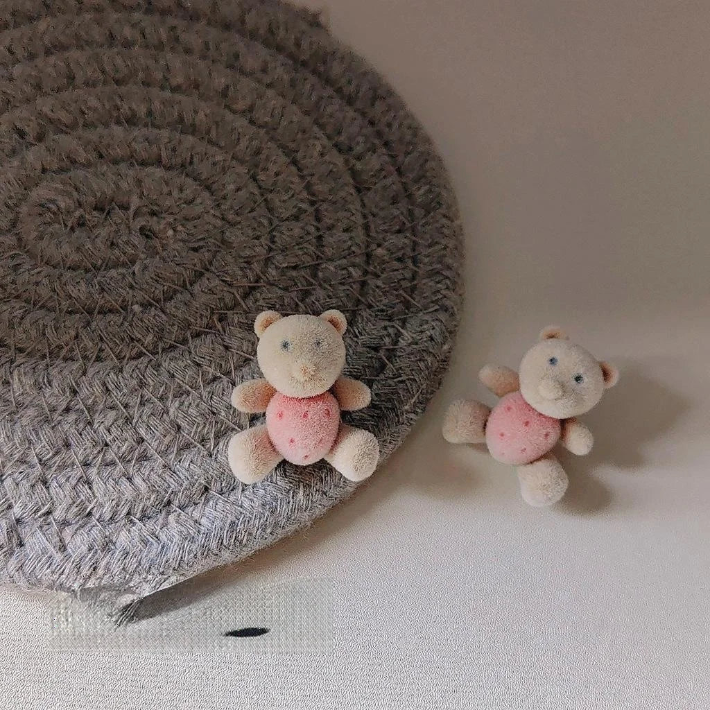 Winter Cute Plush Bear Stud Earrings With Silver Plated Posts, Korean Japanese Girly Jewelry