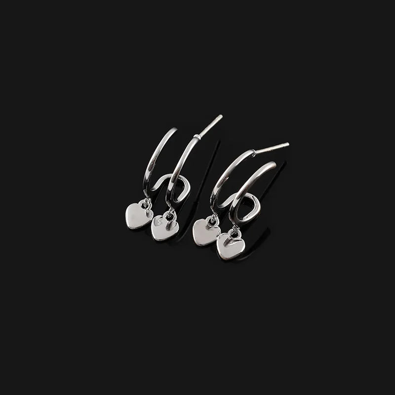 Elegant Silver Alloy Spiral Coil Heart Drop Stud & Clip On No Piercing Women's Fashion Earrings